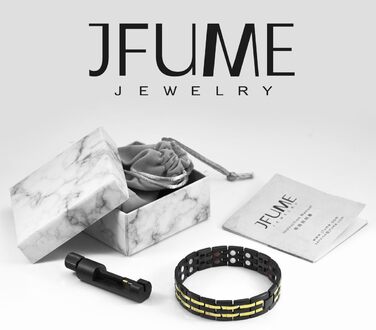JFUME Браслет на руку чоловічий магнітний, 18k позолочений, PVD покриття чорного та синього кольору, з інструментом для зняття ланок, регульований, 8,5 дюймів (широкий чорний & золотий)