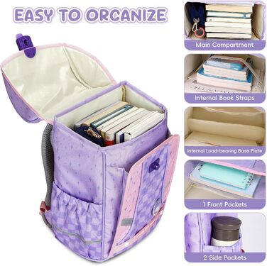 Дитячий рюкзак для школи 1-4 клас, ергономічний, з нагрудним ременем, для хлопчиків, 6-10 років, з відбиваючими елементами (фіолетовий)