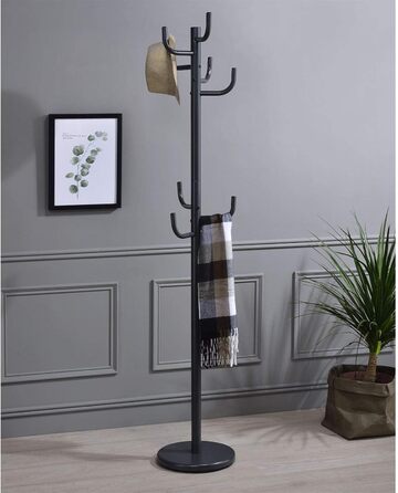 IDIMEX Clothes Rack Mila made of metal in gray, practical coat rack with 8 hooks. Timeless hat stand with round base.