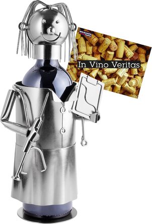 BRUBAKER Wine Bottle Holder Doctor - Metal Sculpture Bottle Stand - 20 cm - Wine Gift for Patients, Specialist Doctors, Medical Students for Studying - with Greeting Card