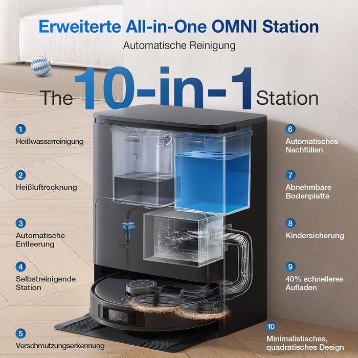 Робот-пилосос ECOVACS DEEBOT T30S PRO OMNI з функцією миття, 11000 Па, технологія ZeroTangle, миття гарячою водою 70°C, TruEdge™ для прибирання кутів, акумулятор 6400 мАг, уникнення перешкод за допомогою AI