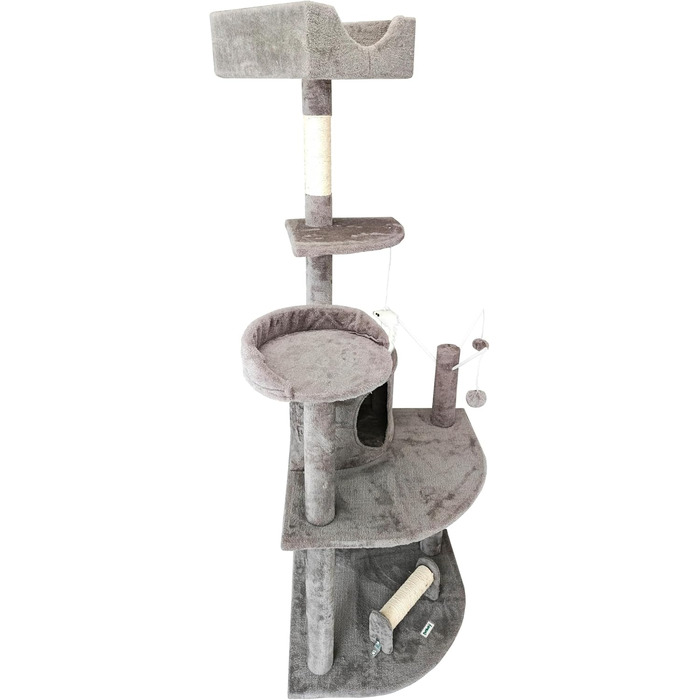Кігтеточка для котів ESTEXO, 163 см, сірий колір. Ігровий комплекс, кріпиться до стіни, для котів