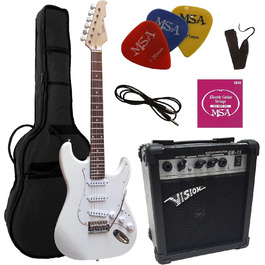 Електрогітара біла - повний комплект: підсилювач 20W, чохол, ремінь, струни, 3 медіатори St5 white