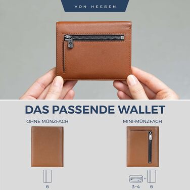 Гаманець VON HEESEN для чоловіків і жінок, коньячно-коричневий, з відділенням для монет, натуральна шкіра