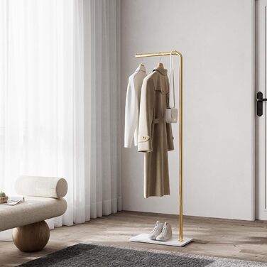 Metal Clothes Rack - 150cm Modern Clothes Stand for Clothing, Bags, Shoes, Coat Rack for Entryway, Living Room, Bedroom, Office (Gold)