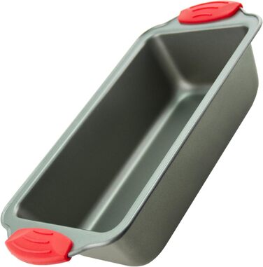 Loaf Pan - Premium Non-Stick Loaf Pan Made of Steel by Boxiki Kitchen | Professional Non-Stick Baking Pan for Baking Banana Bread, Meatloaf, and Pound Cake | 21.5 x 11.5 cm, with Red Silicone Grips