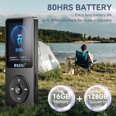 MP3 плеєр 64GB з Bluetooth 5.3, легкий (30г), до 80 годин роботи, 1.8
