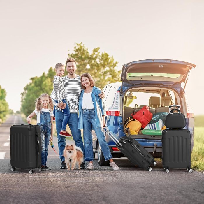 Набір валіз LALAHO 3/4: Чотири валізи з ABS-пластику, косметичка, ручна поклажа, захист кутів (Рожеве золото-3)