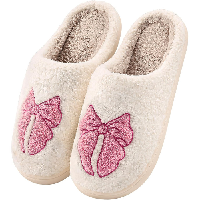 Теплі жіночі та чоловічі домашні тапочки з хутром для дому, зимові, з бантиком, розмір 36/37 EU, вузька форма