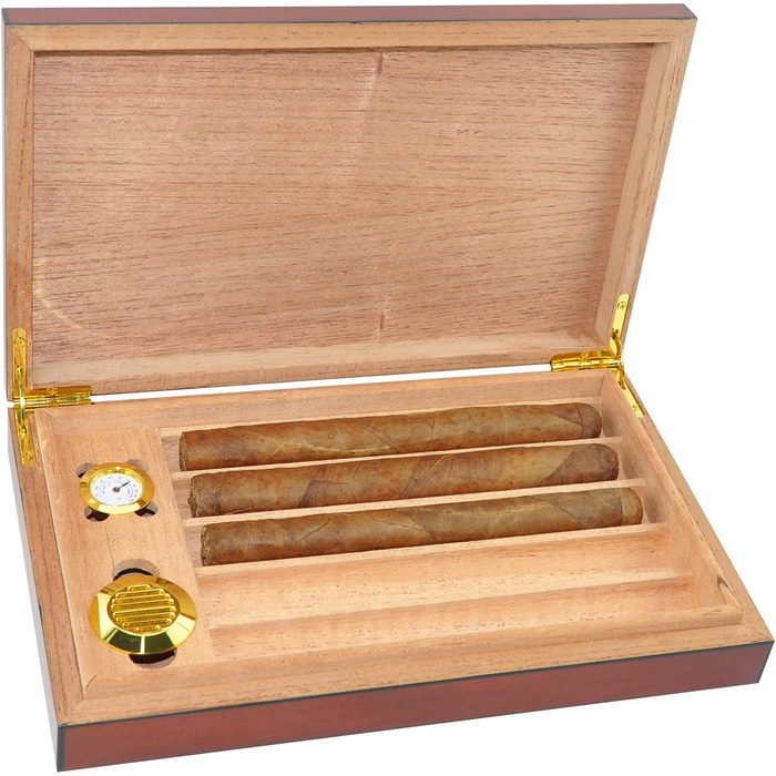 Вологозбережувач для сигар Eitida на 25-50 сигар з прозорим скляним дисплеєм, ручної роботи з іспанського кедру з перегородкою, зволожувачем та гігрометром, чорний ебоніт (Sapeli-kirsche_5ct)