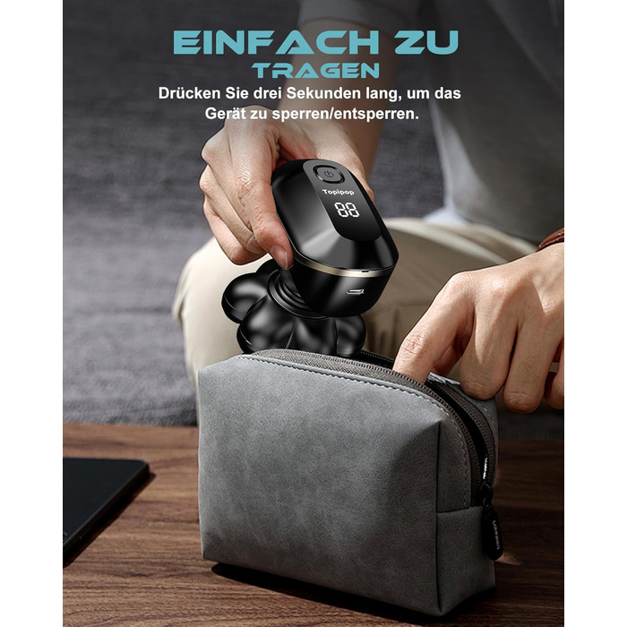 Машинка для гоління голови Glatzen Herren 7D, водонепроникна, для сухого та вологого гоління, з LED дисплеєм, Type-C, чорна