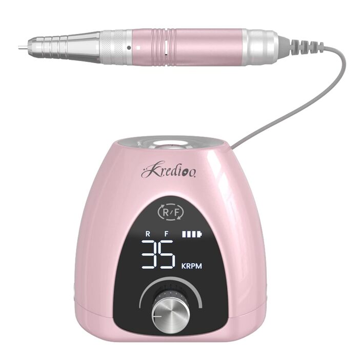 Електричний фрезер для нігтів Nagelfräser 6 в 1 з LED дисплеєм, 35000 об/хв, для манікюру, Shellac, Acrylgel, безпечний для початківців та професіоналів, рожеве золото
