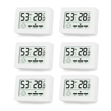 YIFMOO 6 Pack Mini Thermometer Hygrometer Indoor, Digital Thermometer Hygrometer with Smiley Display for Baby Rooms, Senior Rooms, Study Rooms, Wine Cellars, Living Rooms, etc., (white)