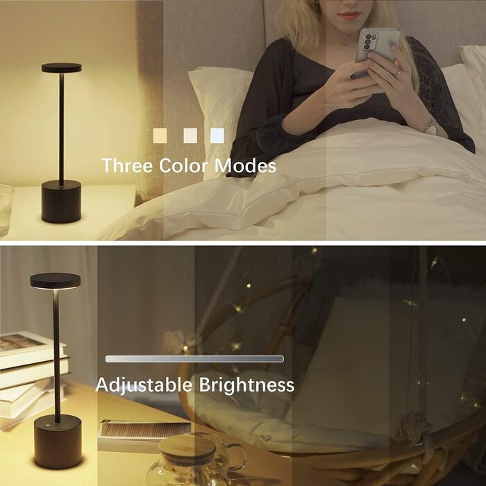 LED-лампа Hapfish настільна акумуляторна з пультом, чорна. Алюміній, 3 режими, регулювання яскравості. Для столу, балкону, нічника.