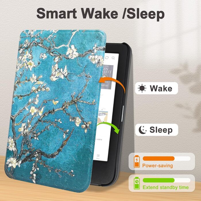 Чохол для електронної книги Tolino Shine Color/Shine 5(2024)/Shine 4(2022) & Kobo Clara Colour | BW | 2E, тонкий захисний чохол з авто-ввімкненням/вимкненням (квітка)