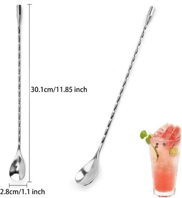 Набір з 4 коктейльних ложок Barlöffel з нержавіючої сталі 304, 30 см, сріблястого кольору, для барменів та дому