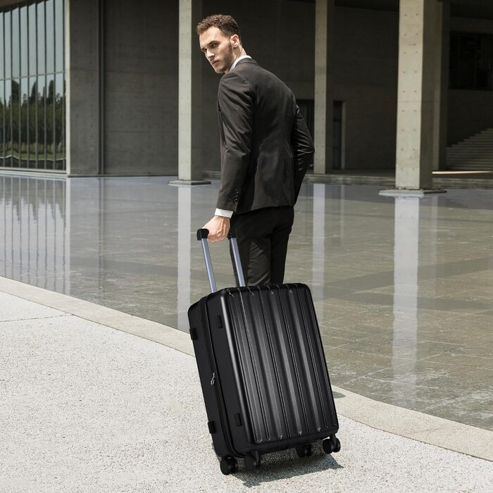 Набір валіз SHOWKOO 2 шт. з жорстким корпусом (65см + 75см), розширюваний, ультралегкий, полікарбонат, з TSA замком та 4 колесами (Чорний, XL/75см)