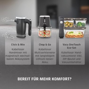 CASO Chop & Go – Електричний подрібнювач для кухні з акумулятором, 1.0 л, 2 швидкості, USB-C, з лопаткою