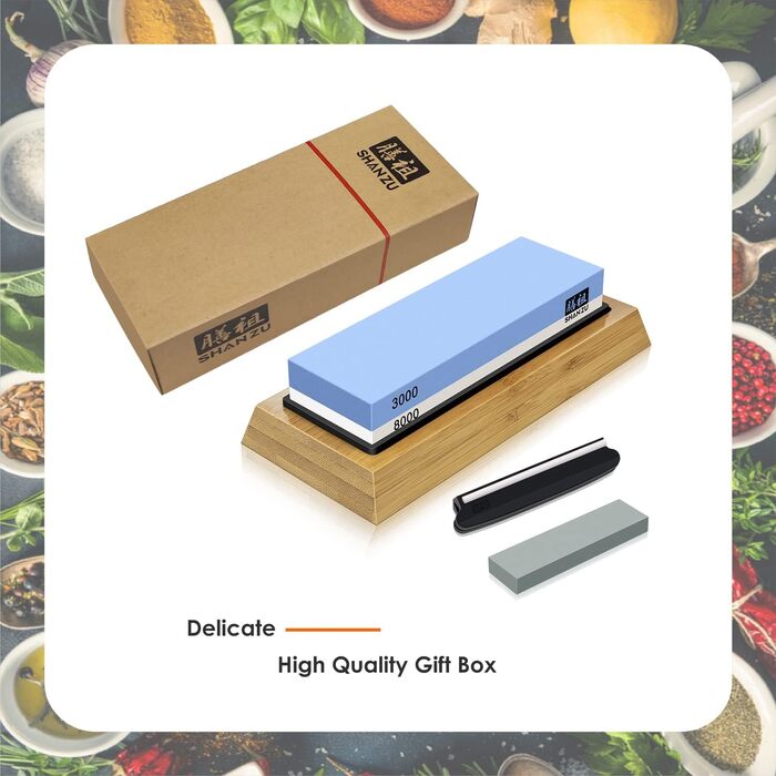 Набір для заточування ножів 2 в 1 SHAN ZU: Schleifstein (1000/5000) + Abziehstein, з керівництвом кута та силіконовою основою