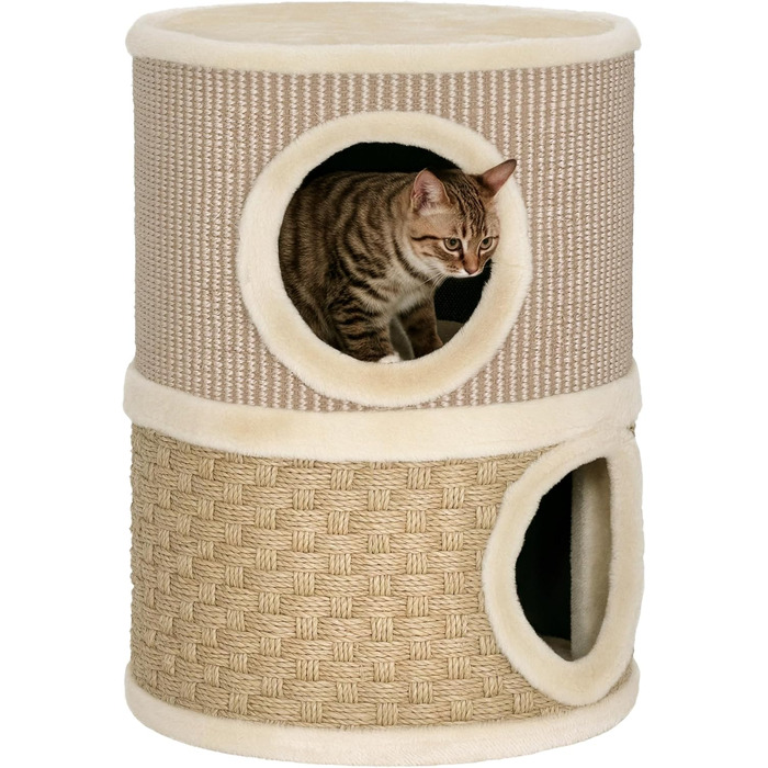 Кігтеточка для котів PawHut 79 см, 3 яруси, з сизалевого мотузка, плюшева, для великих котів, бежево-коричнева (35,5 x 35,5 x 49 см)