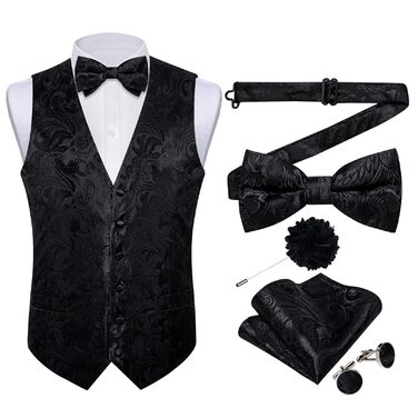 Костюмний аксесуар для чоловіків DiBanGu: 7-елементний набір (краватка, реверс-голка, крапка) чорного кольору (M)