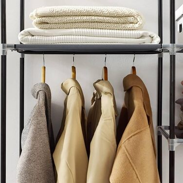 SONGMICS Wardrobe, Clothes Rack, Folding Closet Organizer with Clothes Rod, Clothes Stand, Storage, Pockets, Shoes, Bedroom, Dressing Room, 45 x 150 x 175 cm, RYG12B (Grey)
