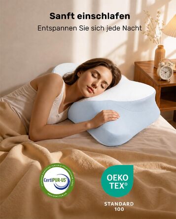 Ергономічна подушка для шиї Feagar у формі метелика з ефектом пам'яті (Memory Foam), синя