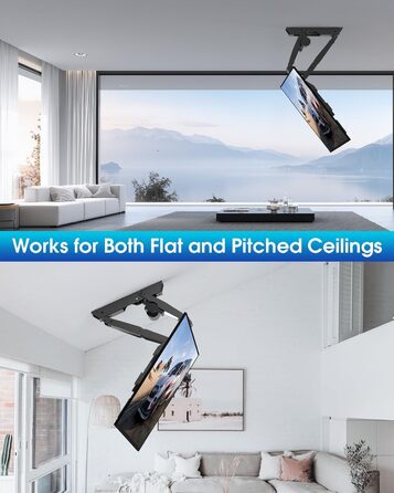 Електричний кронштейн для телевізора на стелю 32-70 дюймів, для плоских та вигнутих TV, чорний, VESA 600x400 мм, з пультом ДУ