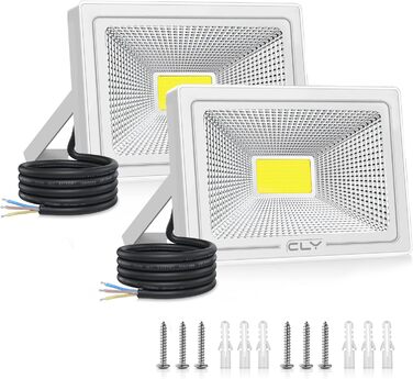 CLY LED Floodlights Outdoor, 50W LED Floodlights, 2 Pack Super Bright 4300LM LED Spotlights, 6500K Cool White IP66 Waterproof LED Outdoor Lights for Backyard, Driveway, Garage, Walkway, Garden