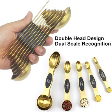 Magnetic Measuring Spoon and Cup Set of 13 for Kitchen, 8 Piece Double-Sided Magnetic Measuring Spoons with Leveler, 4 Piece Stainless Steel Measuring Cups for Measuring Liquid and Dry Ingredients
