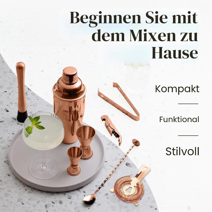 Набір для коктейлів Mixology & Craft з нержавіючої сталі, 11 предметів, аксесуари для бару, сріблястий (мідь)