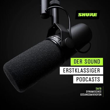 Шуре SM7B - Динамічний мікрофон для вокалу, радіо, подкастів та запису, XLR, теплий звук, чорний