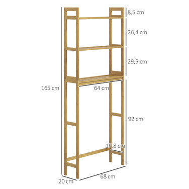 kleankin 3-Tier Toilet Bowl Shelf Bathroom Storage Rack with Tip-Over Protection Bamboo, Natural, Space-Saving Storage Shelf for Bathroom