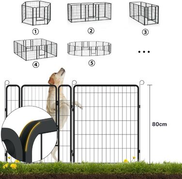 Вольєр для цуценят/собак Freigehege, складаний, 6 секцій, 65x80 см, чорний (6 шт.)