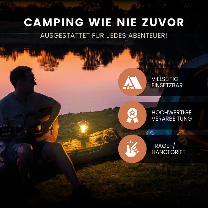 Castra Camping Gear Solis 3 Camping Lamp, 8000mAh Rechargeable Battery with Integrated Power Bank, Dimmable Light, IP44 Waterproof Outdoor LED Lantern, Light for Hiking (Cream White (Wood Effect))