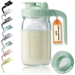 Glass pitcher with lid and V-shaped spout, 900 ml, double leak-proof, milk jug for sun tea, juice, cold brew coffee, breast milk storage container