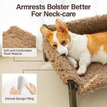 MEWOOFUN Dog Sofa Dog Bed Elevated - Dog Beds for Small and Medium Dogs with Non-Slip Bottom, Breathable Puppy Bed with Removable Cushion, Cat Sofa 61 x 53 x 28 cm, Brown