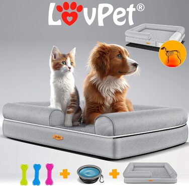 Orthopedic Dog Bed, Dog Cushion, Dog Basket Relax, Incl. Bowl + 3x Chew Bones, Dog Sofa for Small, Medium & Large Dogs, Removable and Washable Cover, 91x71x22cm (L (106 x 80 x 25 cm), Grey)