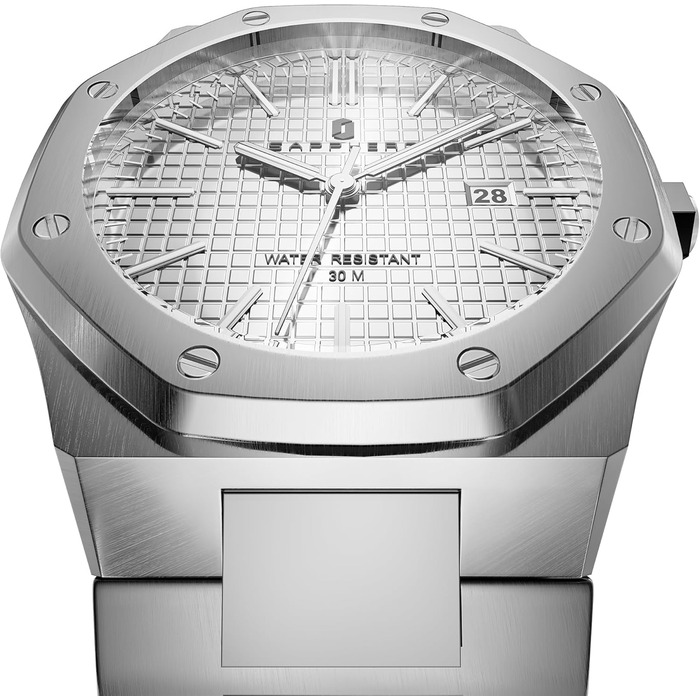 Годинник SAPPHERO для чоловіків: класичні кварцові годинники з нержавіючої сталі, водонепроникні 50M, з календарем. Елегантний подарунок для чоловіків. Срібний колір, білий циферблат.