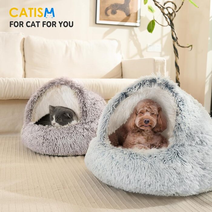 CATISM Cat Bed Washable Cat Sleeping Place for Cats Plush Pet Cat Head Pillow Cat Cushion Fluffy Kitten Puppy Snuggle Bed Pet Bed (Coffee - XL(60cm))