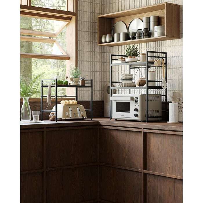 Підставка для мікрохвильової печі NETEL 3-ярусна, розширювана, з 8 гачками, чорна