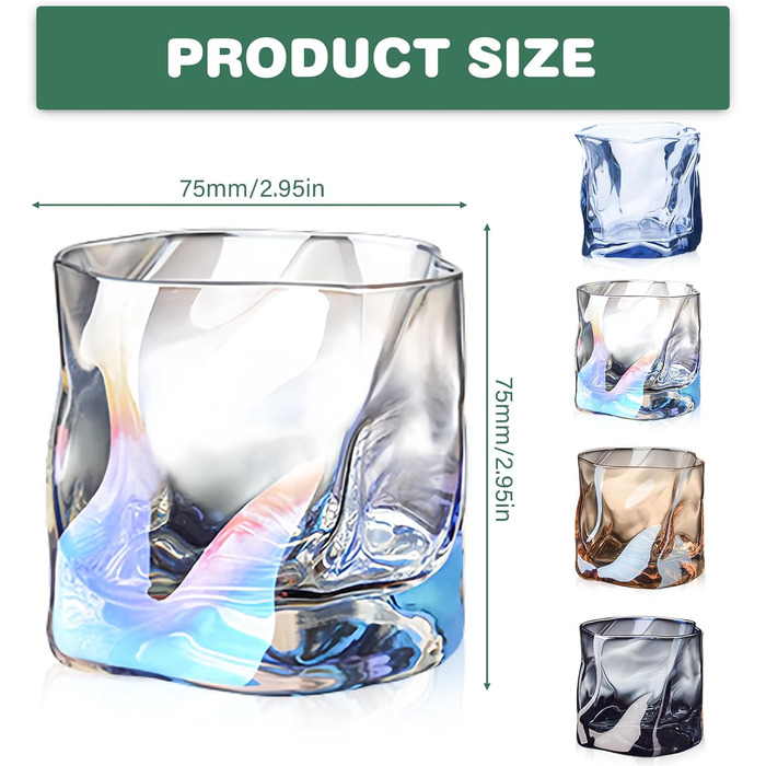 Набір склянок для віскі 4 шт. (200 мл), склянки з нерівною поверхнею, без ніжки, ідеальні для чоловіків, на день народження, на батьківський день, на річницю, 4 кольори