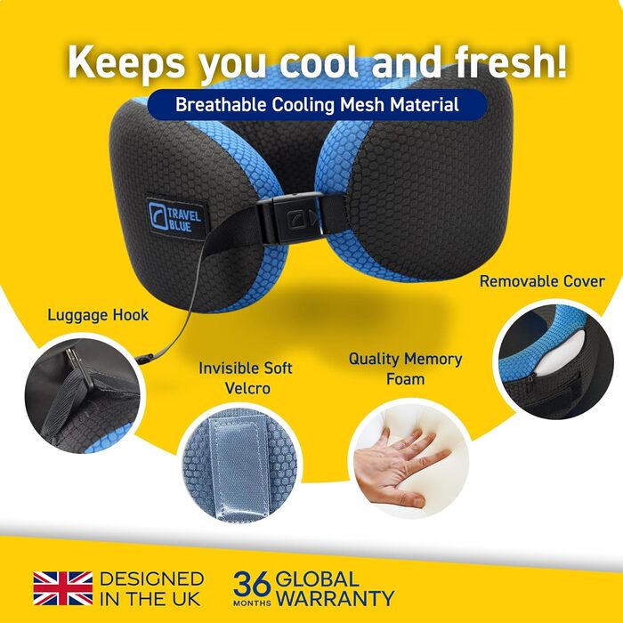 Подушка для подорожей Travel Blue Dreamer для літака з Memory Foam - комфорт, підтримка, дихаючий матеріал, знімний чохол