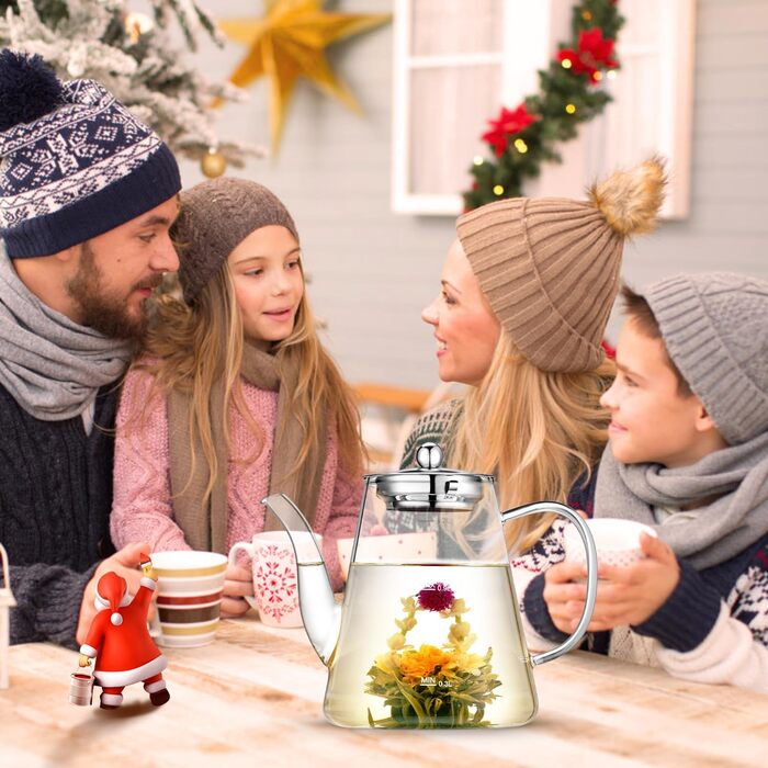 Скляний чайник із ситечком 1200 мл з боросилікатного скла з мірною шкалою для листового чаю та чайних квітів, подарунковий набір