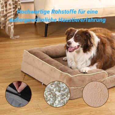 Зручне ортопедичне ліжко для собак середніх порід, хакі, 75x50x15 см. Легко миється, з неслизьким дном