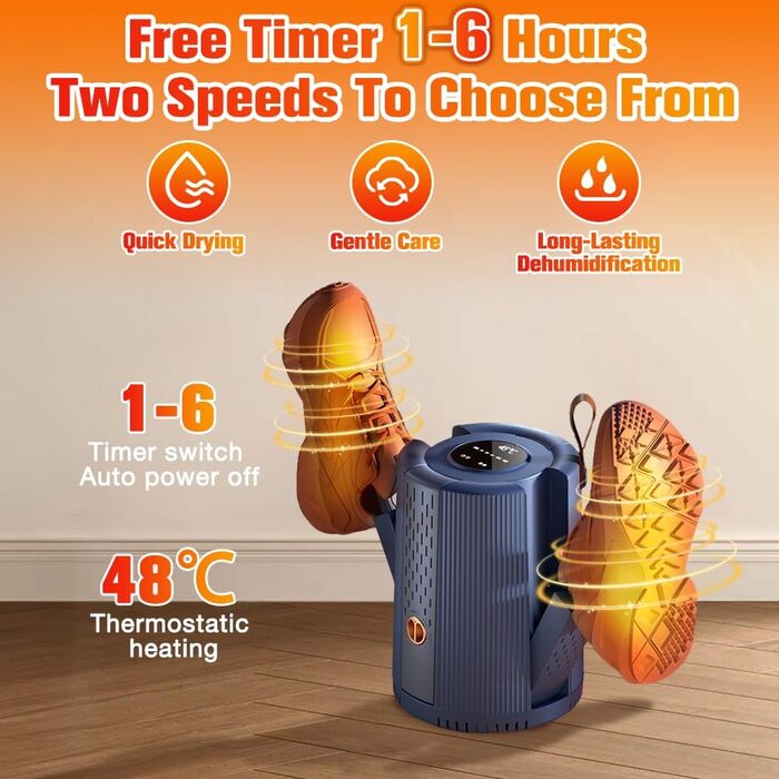 Електричний сушильник для взуття та рукавичок, телескопічний, з таймером, блакитний