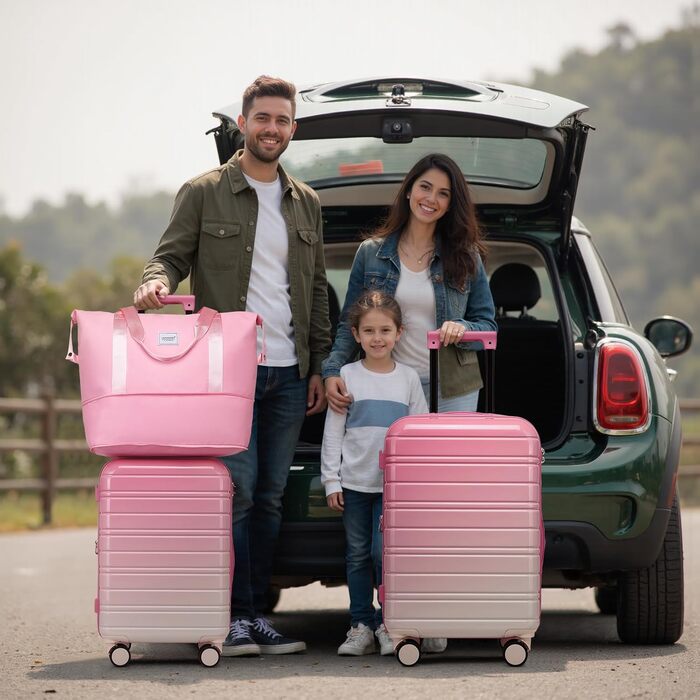 Набір валіз LARVENDER 5-ти частинний, з жорсткого пластику, розширюваний, з кодовим замком, (Колір персиковий-мерехтливий)