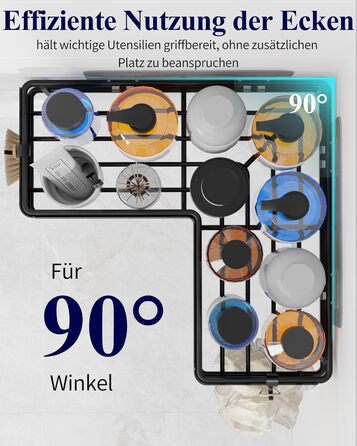 Поличка для душу Kitsure L-подібної форми без свердління - 2 шт. Міцна поличка для кута без свердління з 4 гачками та клейкими смугами, нержавіюча сталь для ванної, кухні та пральні, 24,4 x 11,9 x 6,2 см, Чорний