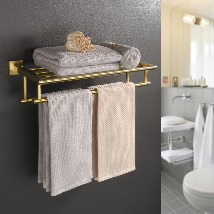 Тримач для рушників SAYAYO на стіну, з полицею, з нержавіючої сталі, 50 см (золотий)