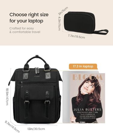 LOVEVOOK Рюкзак для жінок, великий рюкзак для ноутбука, шкільний рюкзак для дівчаток та підлітків 17 дюймів з кишенею для кабелю, водонепроникний туристичний рюкзак, шкільна сумка, рюкзак, елегантний для університету, роботи, бізнесу, подорожей, чорний 17